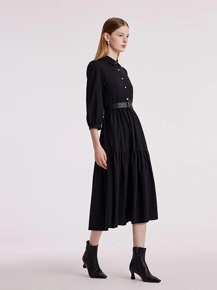 Machine Washable Silk And Woolen Collared Dress