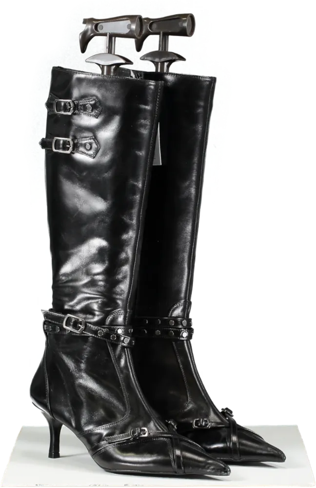 MANGO Black High Heel Leather Boot UK 7 EU 40 👠