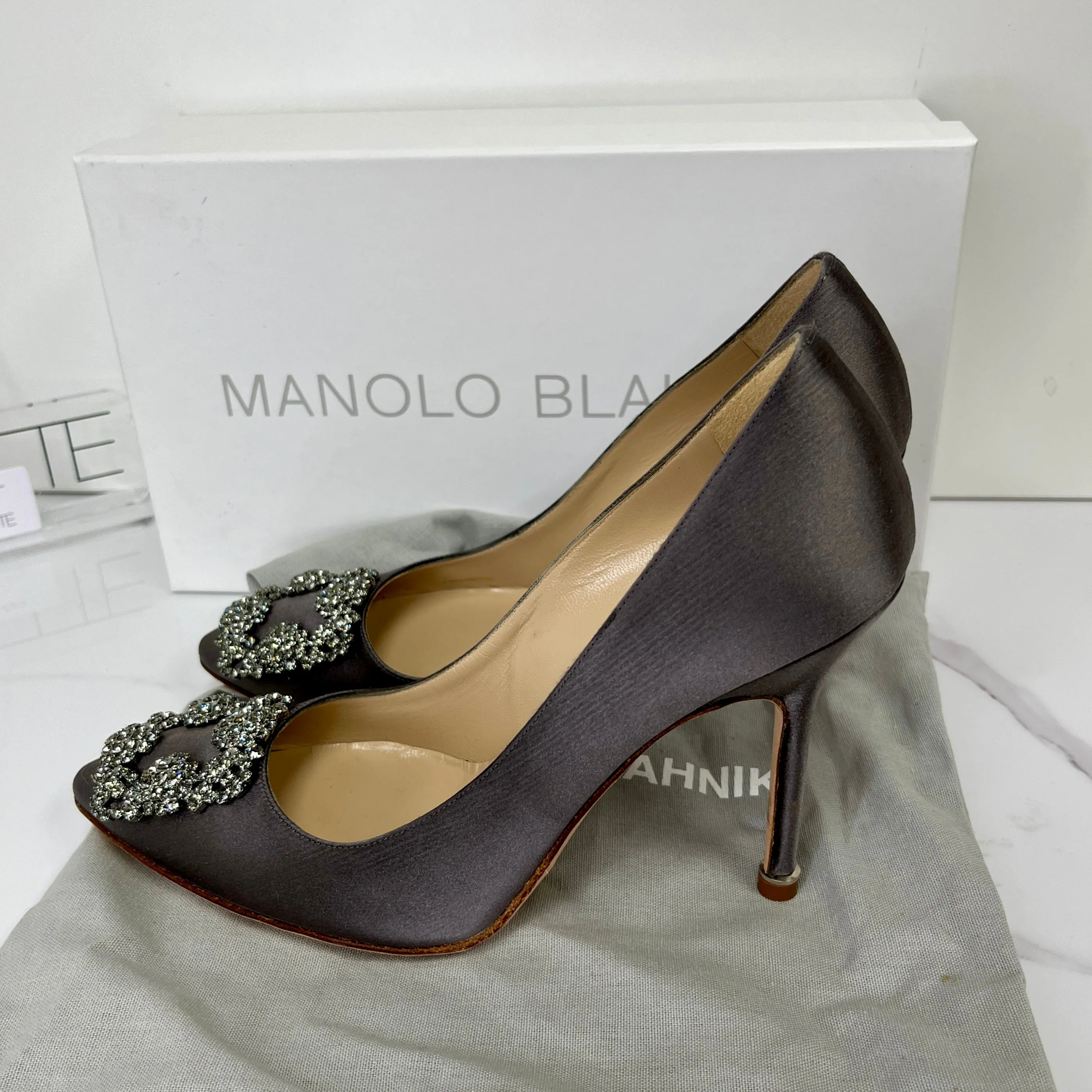 Manolo Blahnik Satin Jewel Buckle Pumps (105mm) - Size 37.5