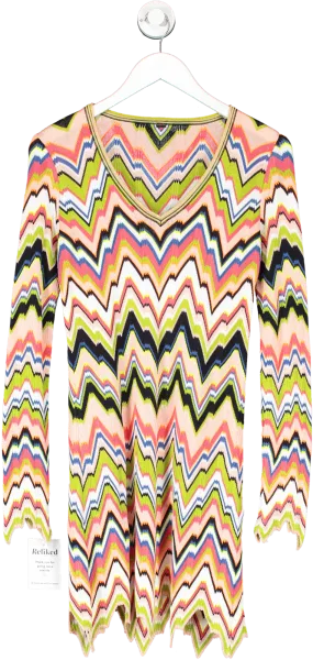 Marc Cain Multicoloured V Neck Chevron Print Knitted Dress UK S