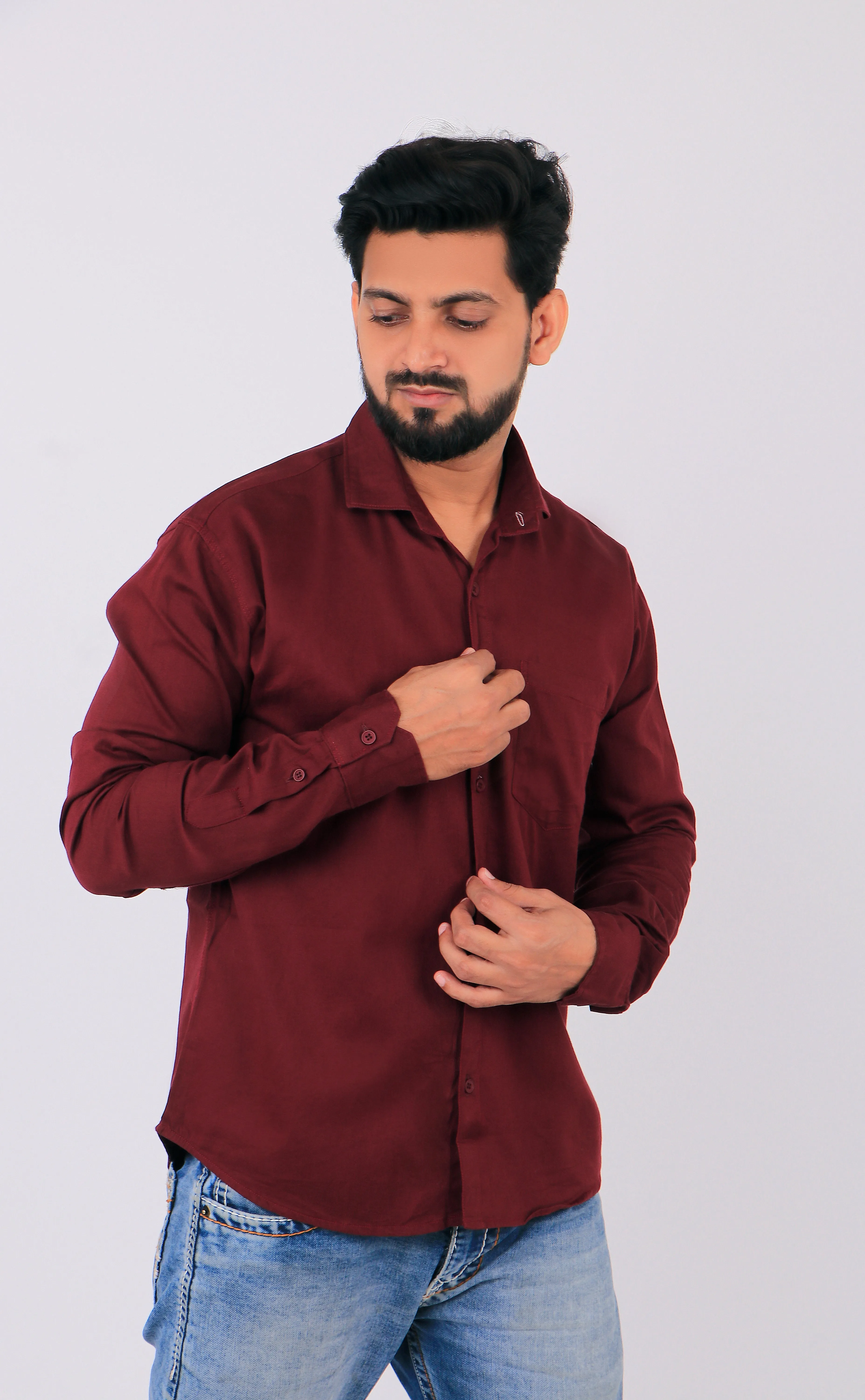 Maroon Men's Regular Fit Full Sleeves Casual Shirts