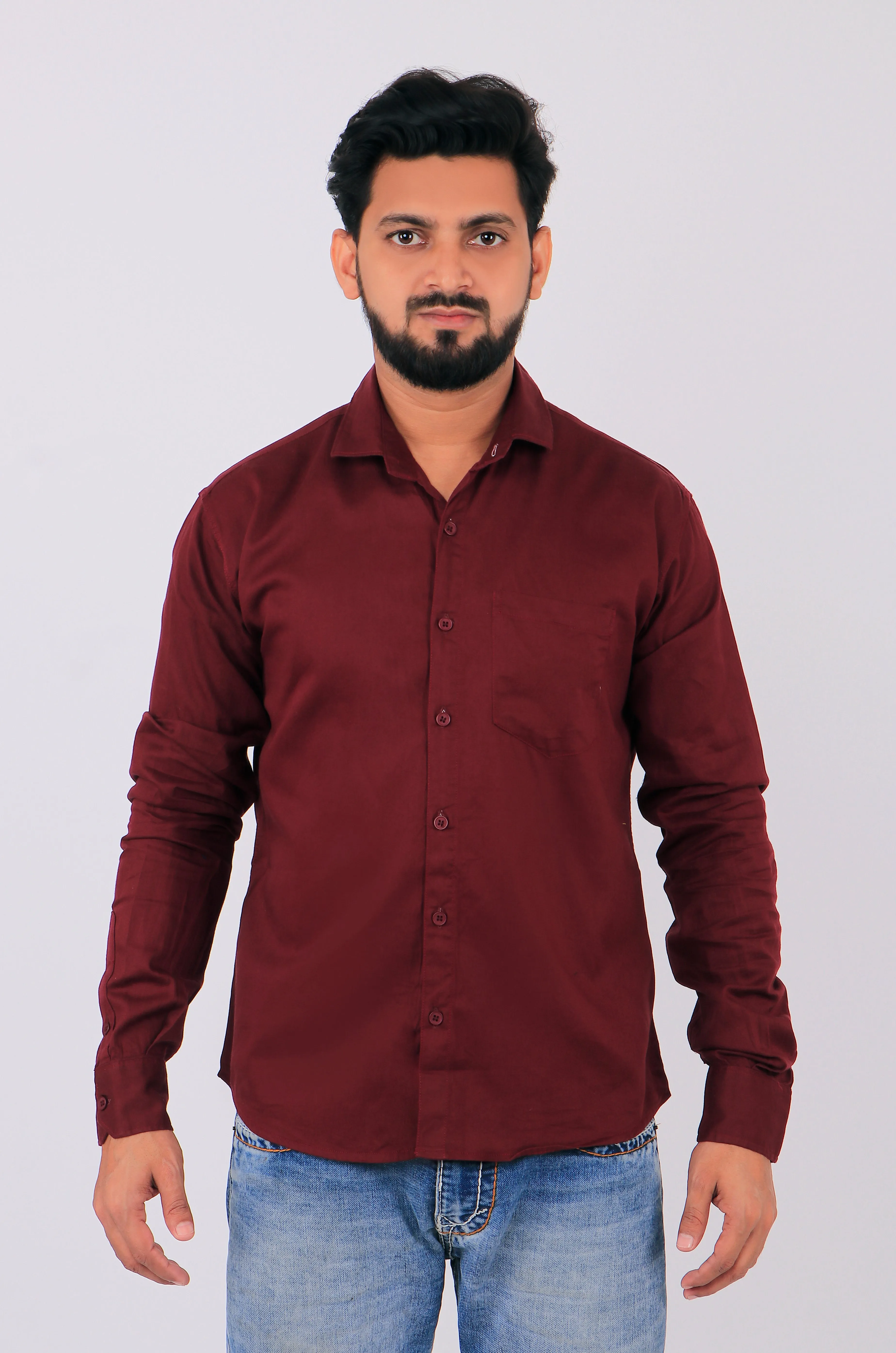 Maroon Men's Regular Fit Full Sleeves Casual Shirts