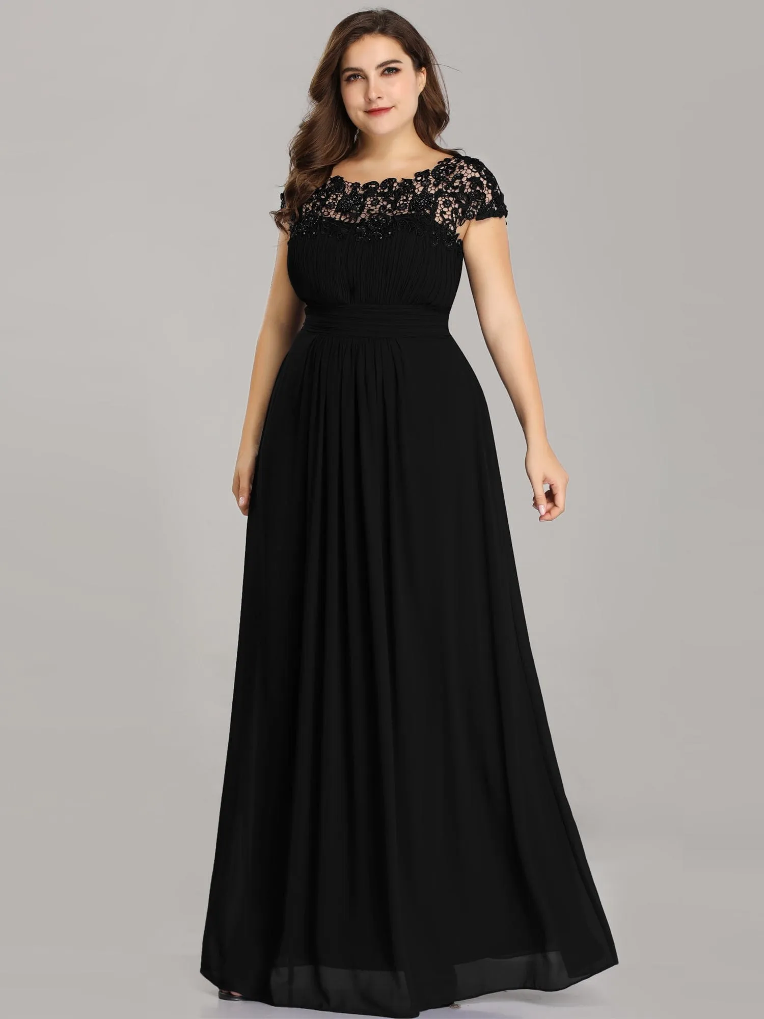 Maxi Lace Cap Sleeve Long Formal Evening Dress