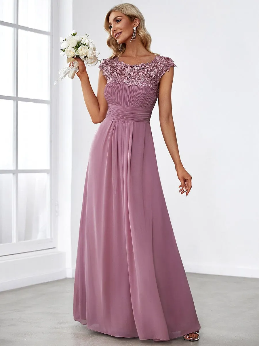 Maxi Lace Cap Sleeve Long Formal Evening Dress