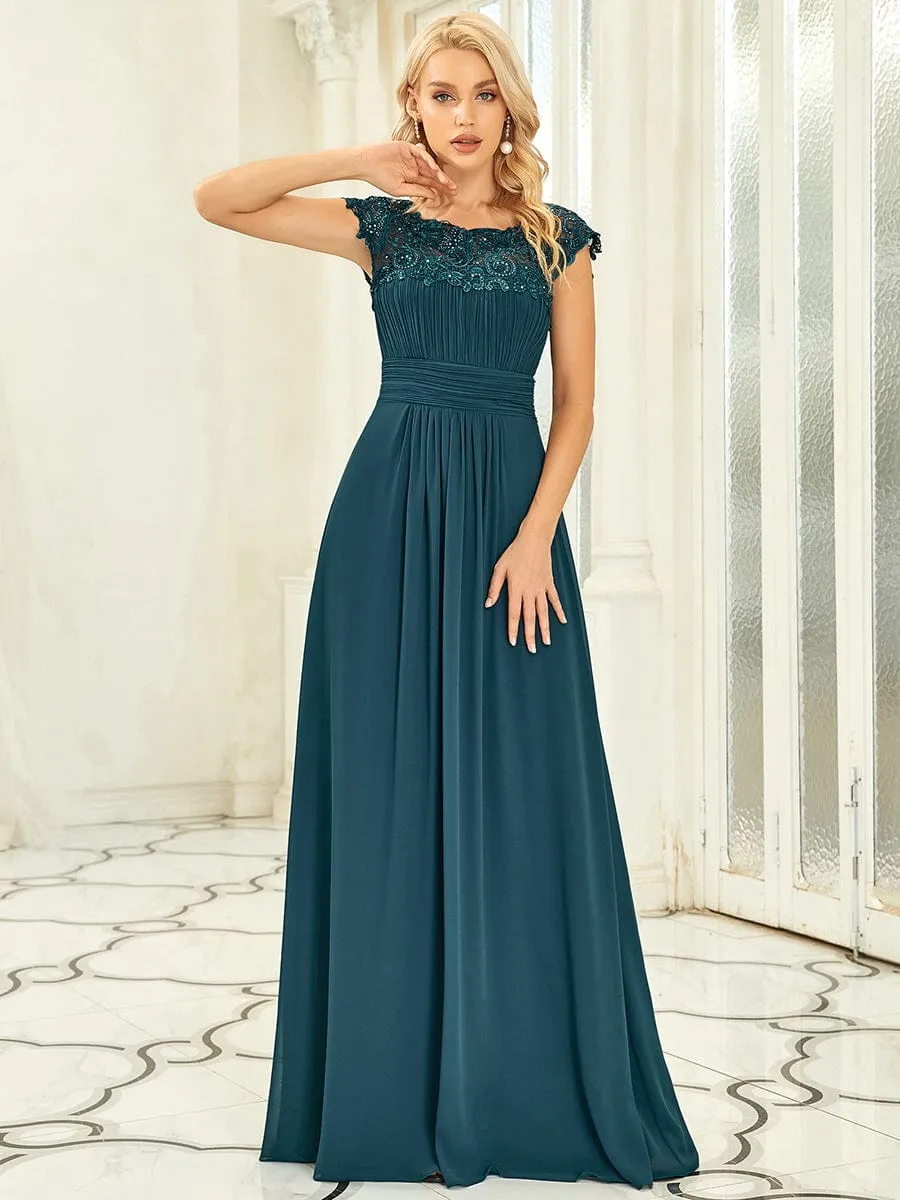 Maxi Lace Cap Sleeve Long Formal Evening Dress