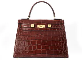 Maya Large Orinoco 'Croc' Print Calf Leather Handbag - Marron Glacé