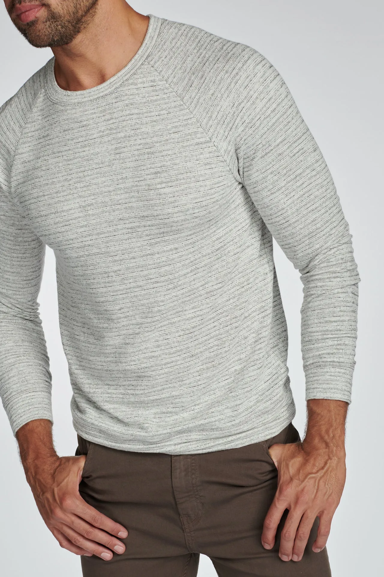 Men's Pullover Sweater - Light Grey Speck Stripe