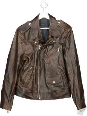 MEOTINE Brown Leather Biker Jacket UK M/L