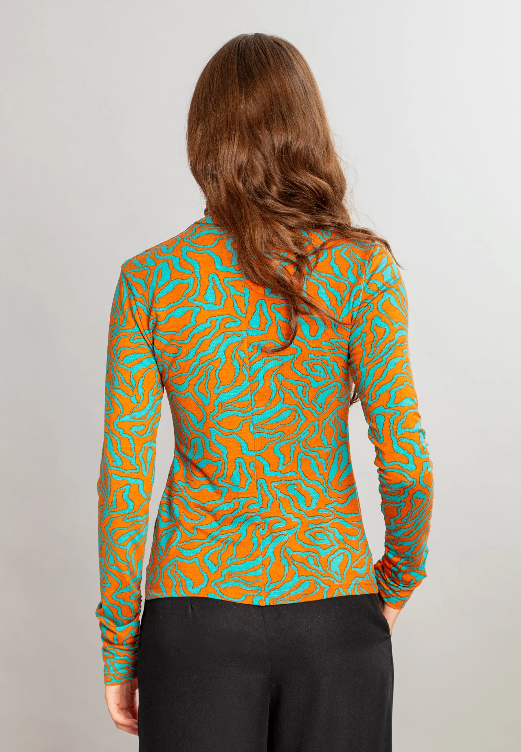 Mila Turtle Neck Shirt Hazy Turquoise & Burned Orange