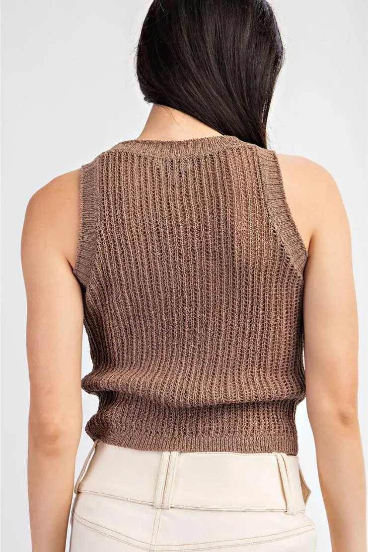 Millie Open Knit Sleeveless Top - Mocha