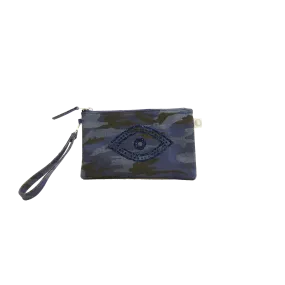 Mini Luxe Clutch with Wristlet: Dark Blue Camouflage