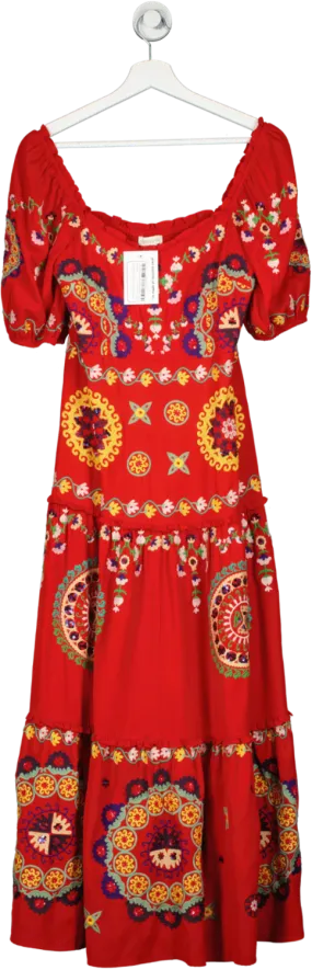 Monsoon Alicia Hand-embellished Tiered Maxi Dress Red UK 8