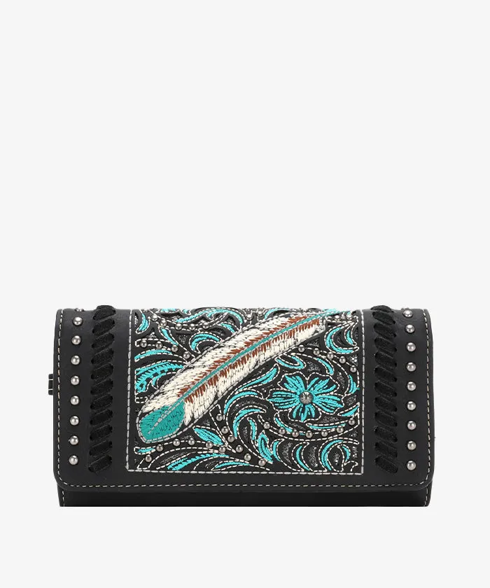 Montana West Cut-out Embroidered Feather Wallet