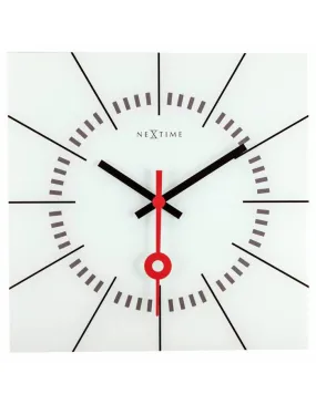 NeXtime Stazione White Square Wall Clock - Frosted Glass - Stick Hands & Markers