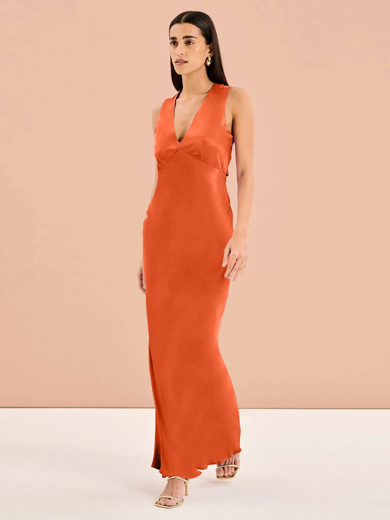 Nova Tie Back Dress in Brick Orange