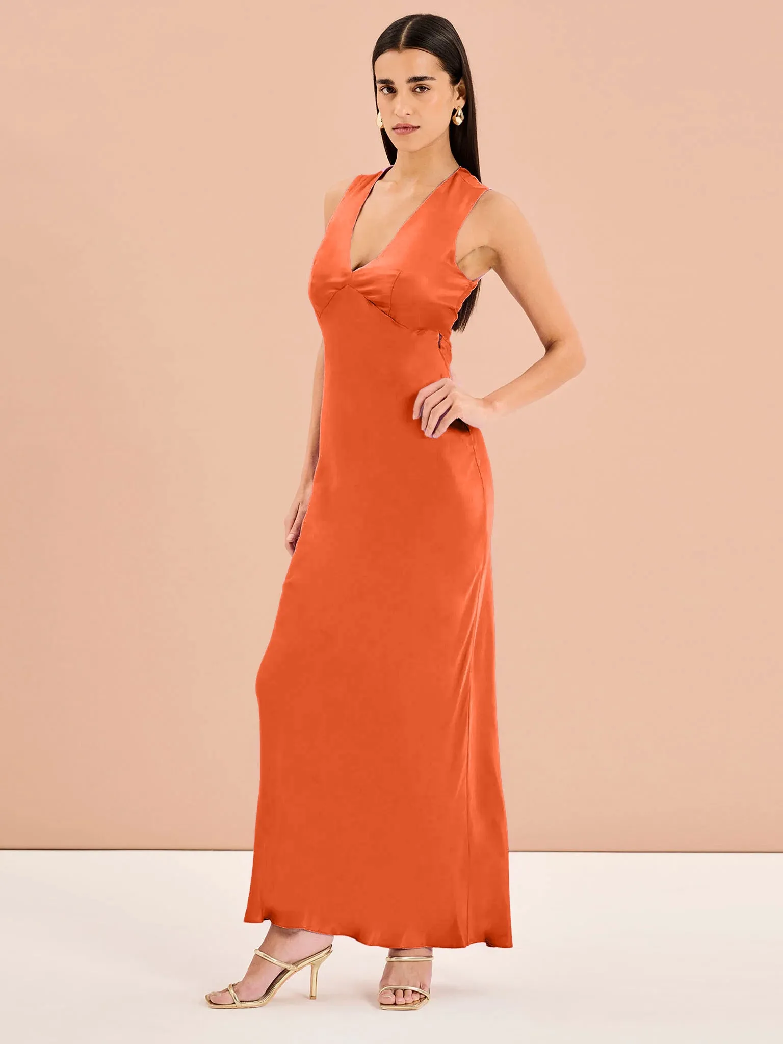 Nova Tie Back Dress in Brick Orange