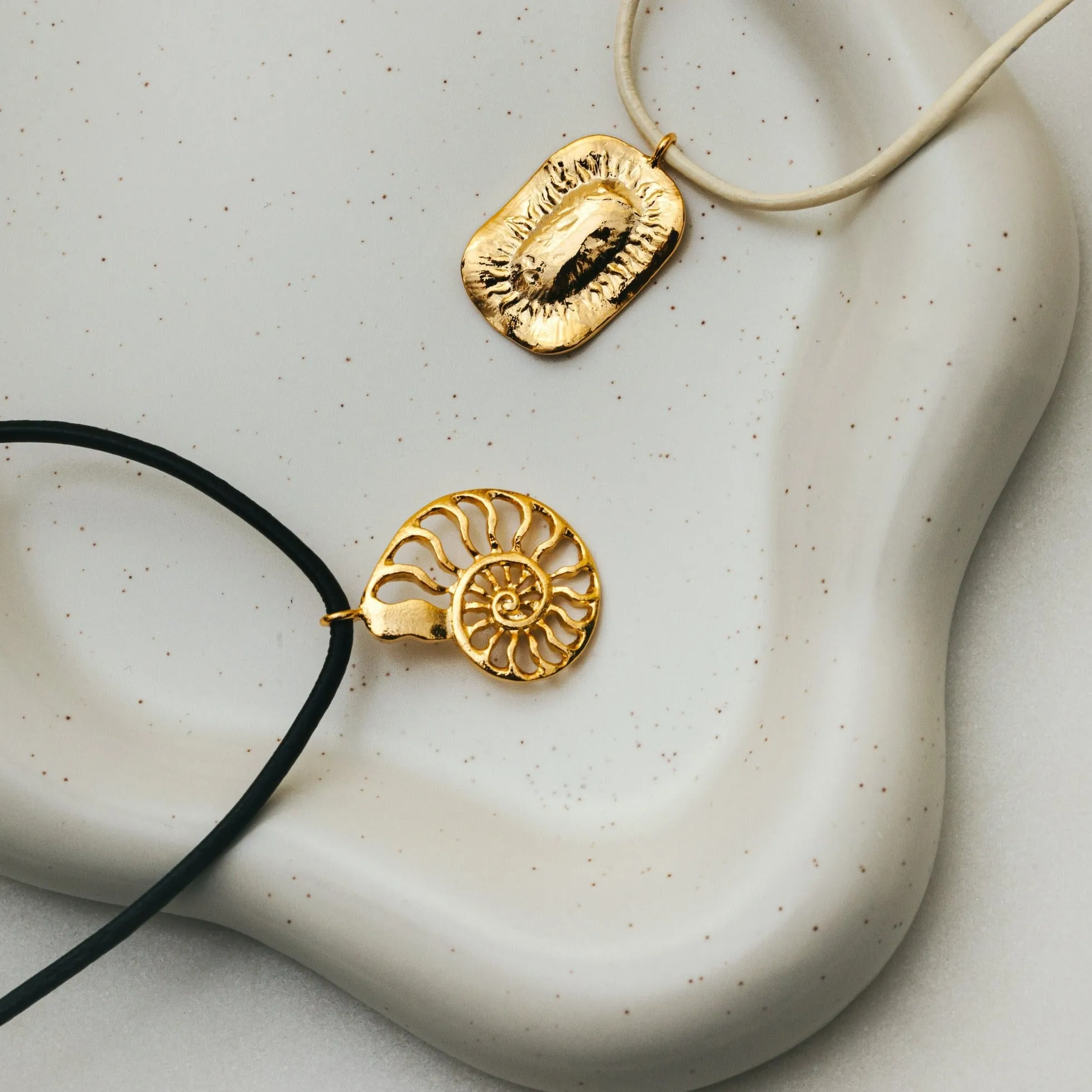 Open Ammonite Adjustable Leather Cord Necklace