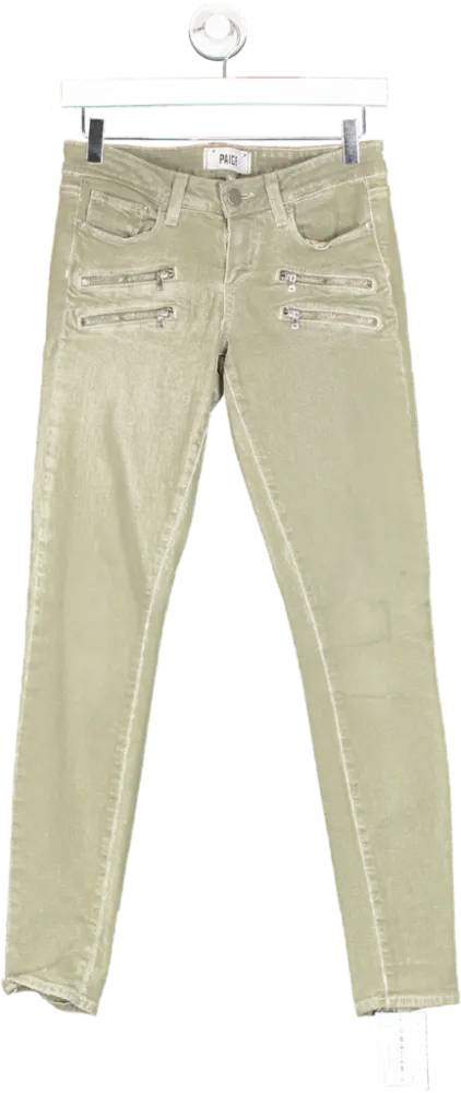 PAIGE Green Double Zip Skinny Jeans W26