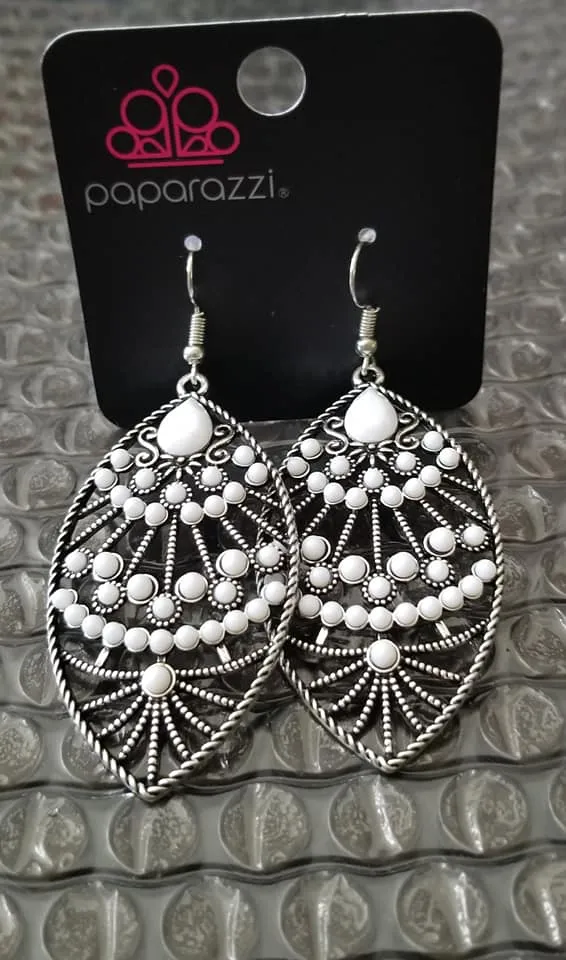 Paparazzi Eastern Extravagance White Earrings