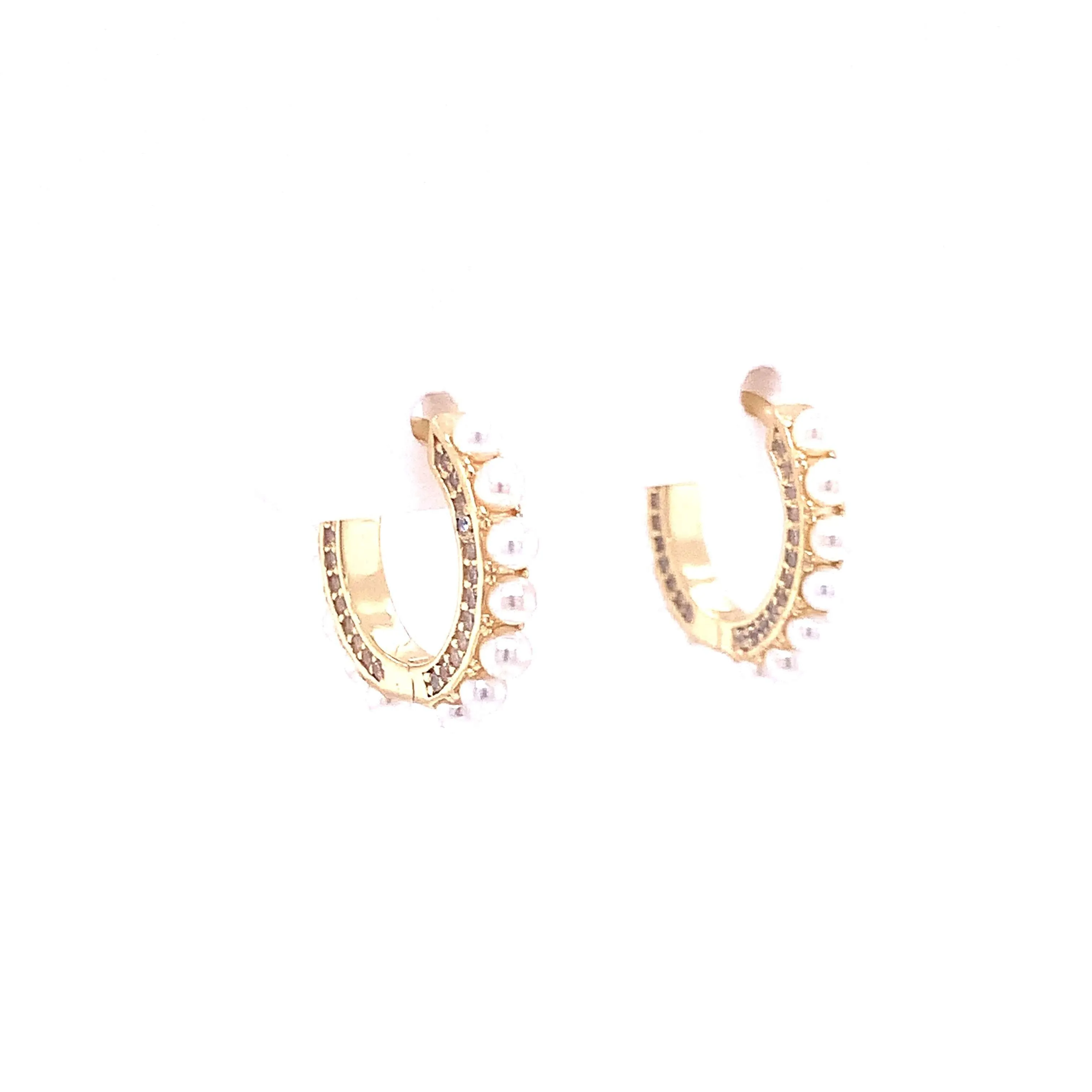 Pearl Hoop Earrings with Pave CZ Siding