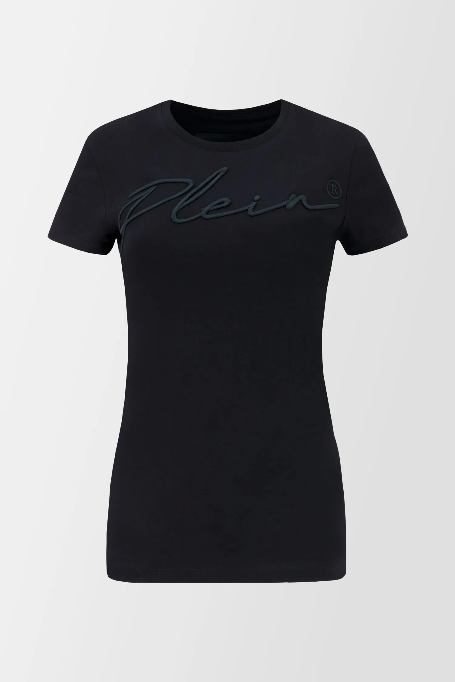 Philipp Plein Black Satin Embroidery Signature T-Shirt