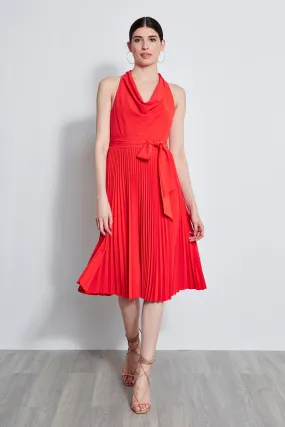 Pleated Cowl Midi Dress