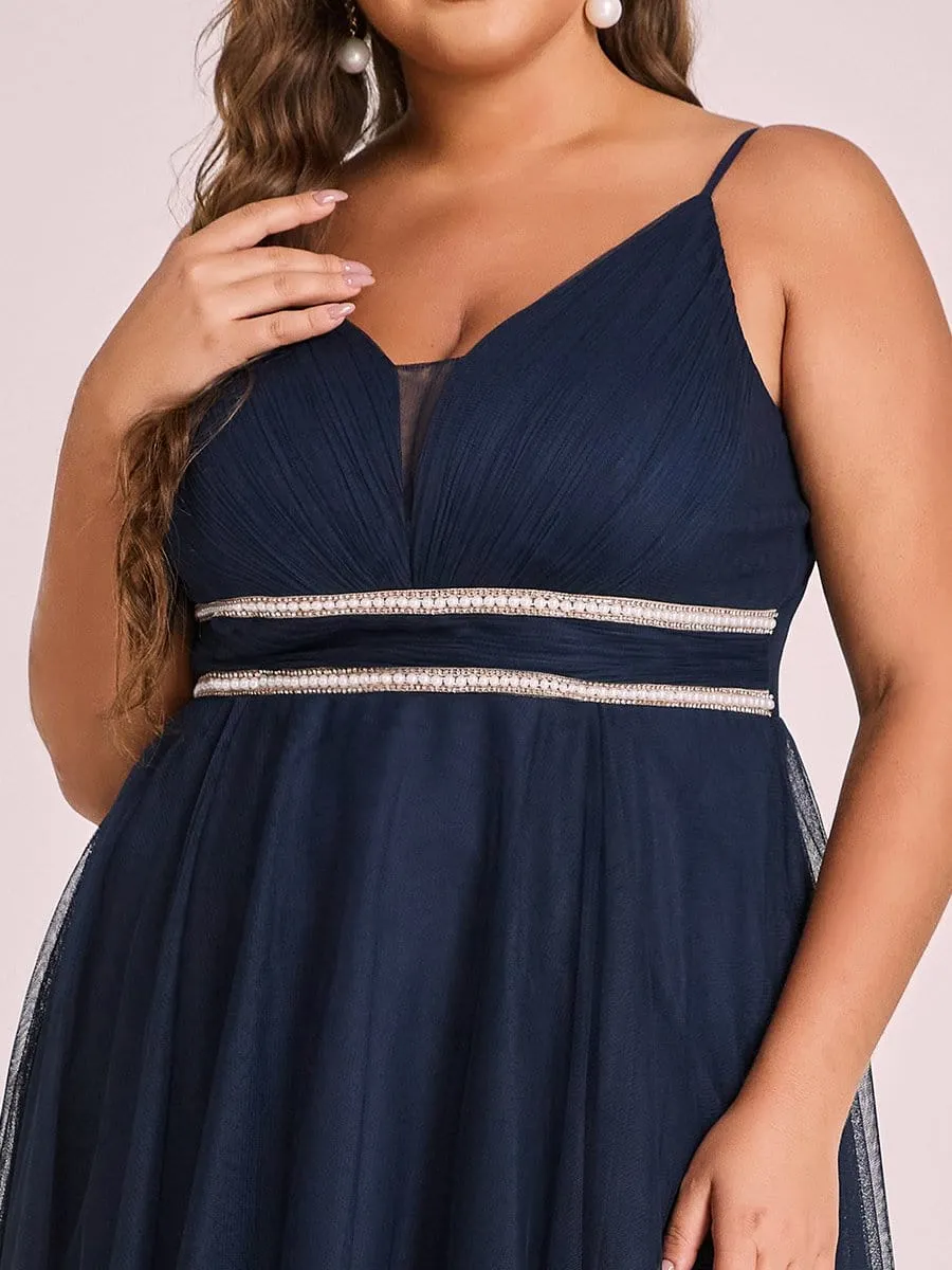 Plus Size V Neck High-low Hem Pleated Tulle Prom Dress