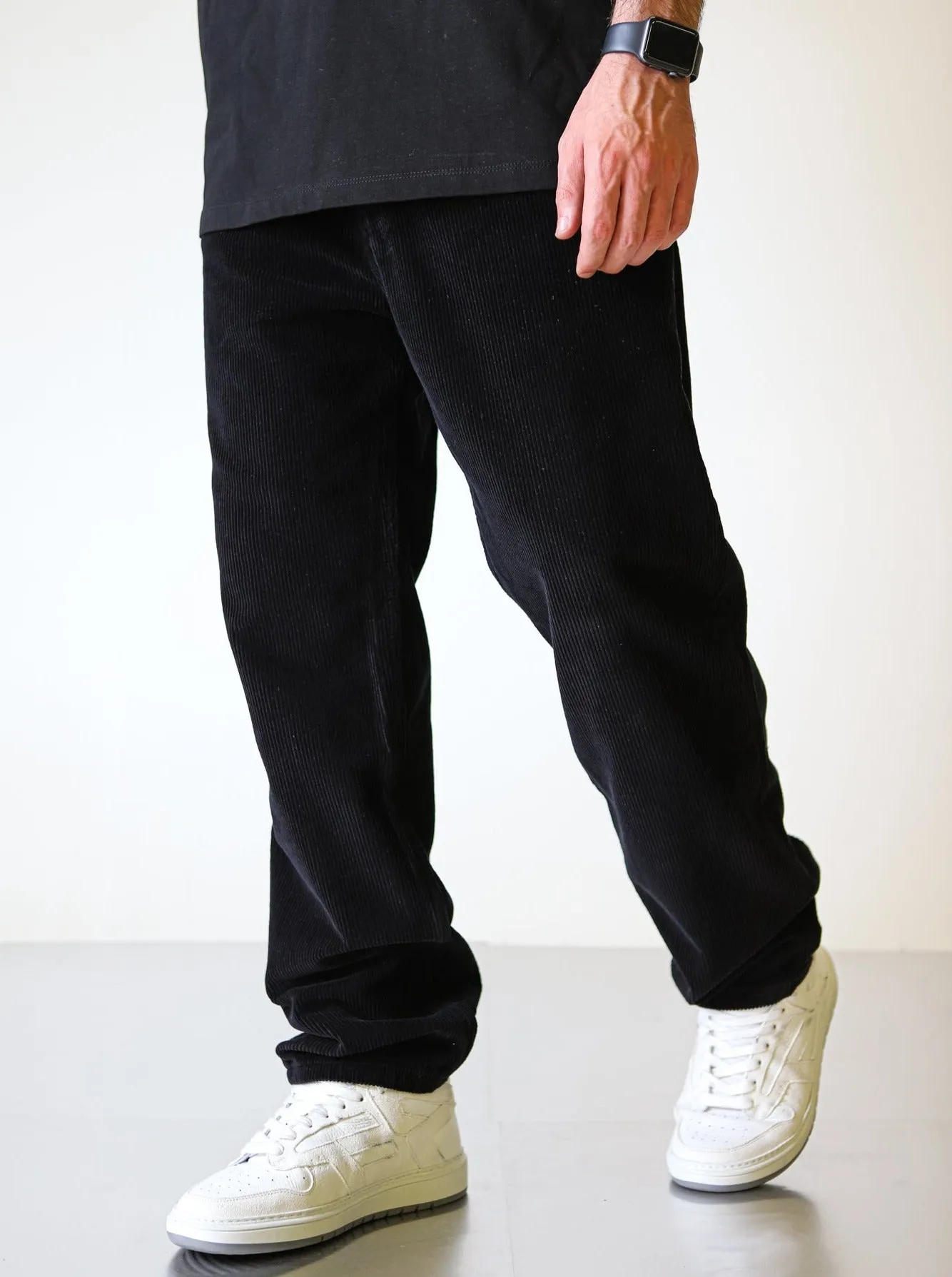 Premium Suede Wide Fit Pants - Black