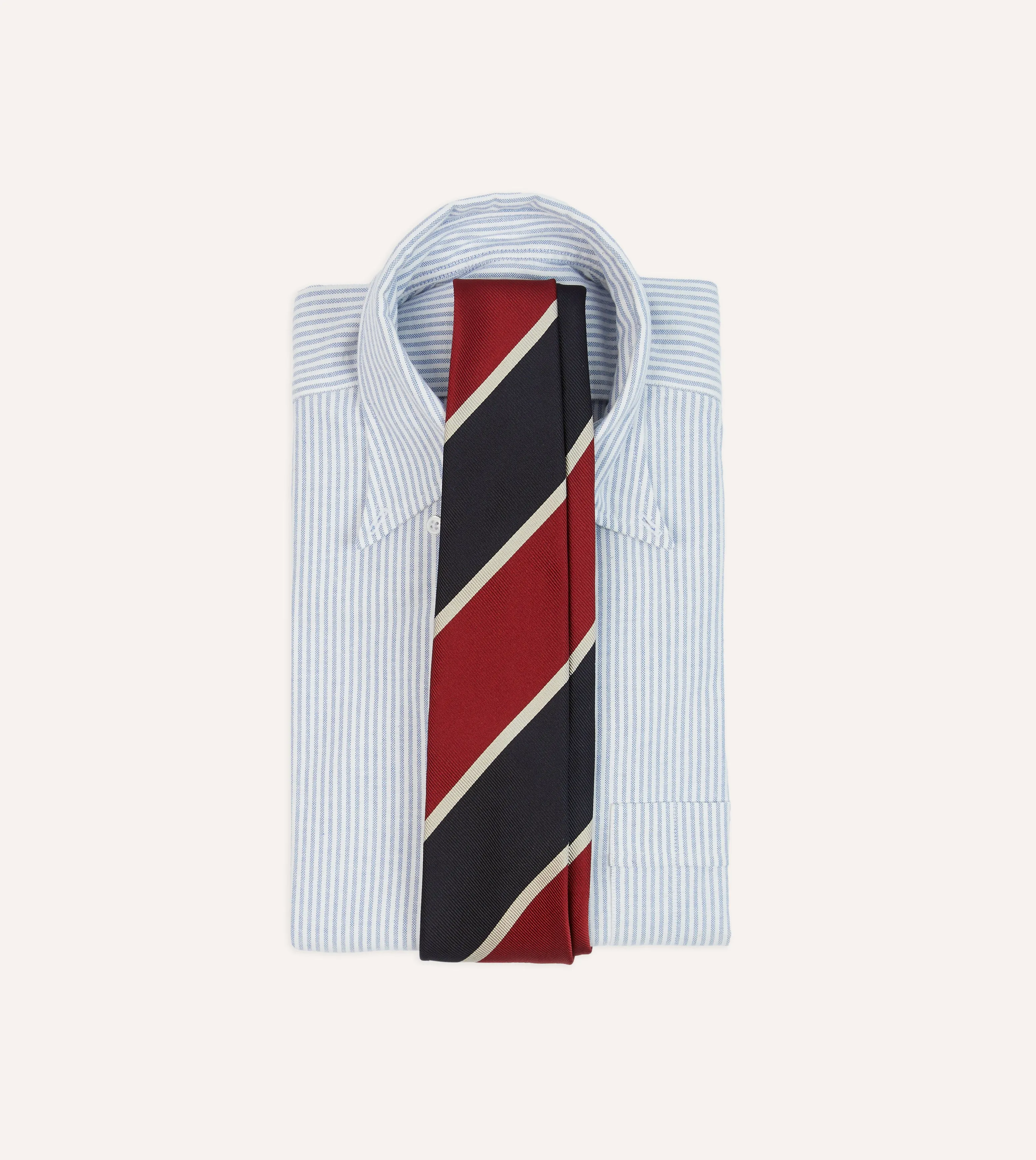 Red and Ecru Broad Stripe Mogador Silk Tipped Tie