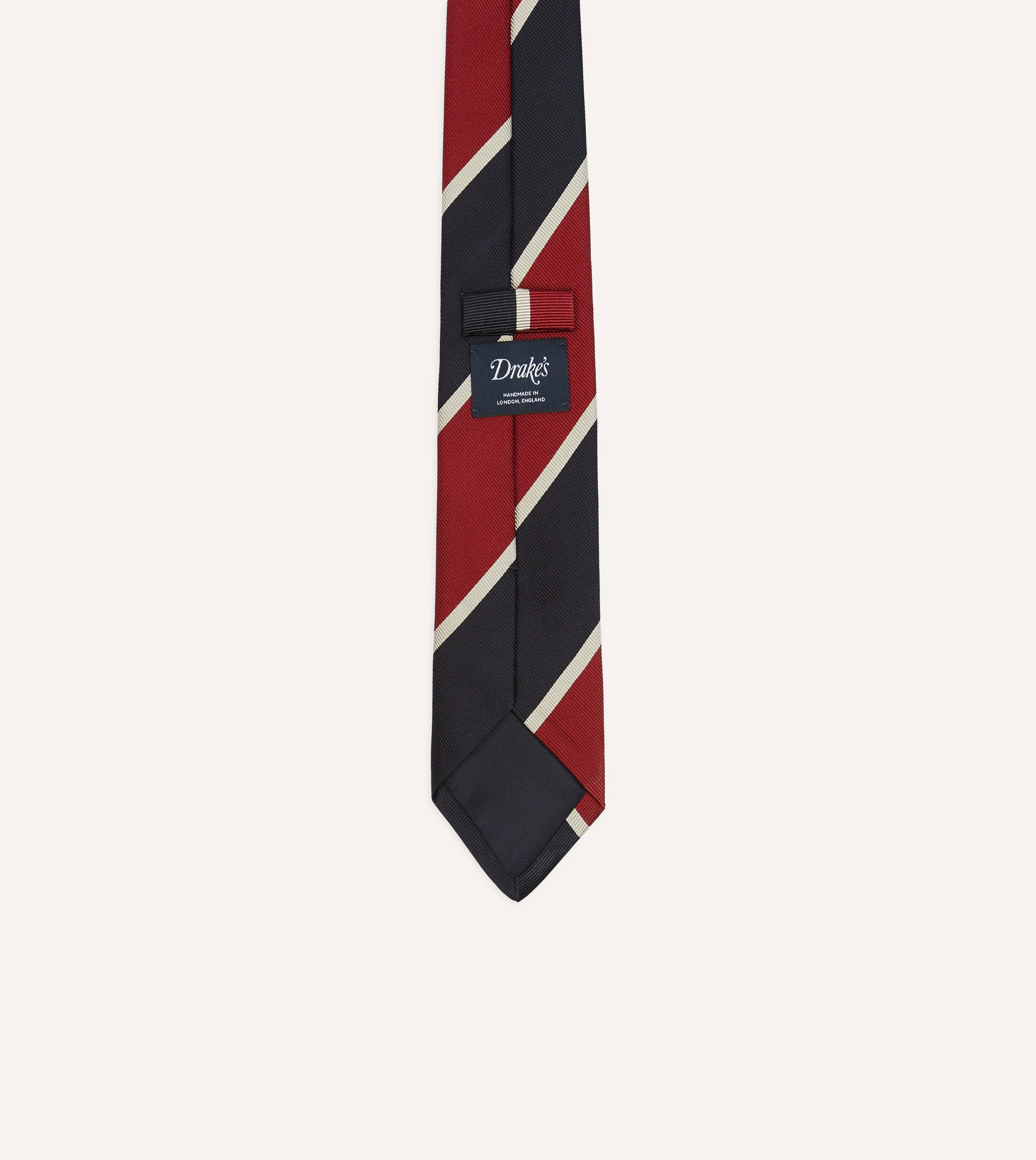 Red and Ecru Broad Stripe Mogador Silk Tipped Tie