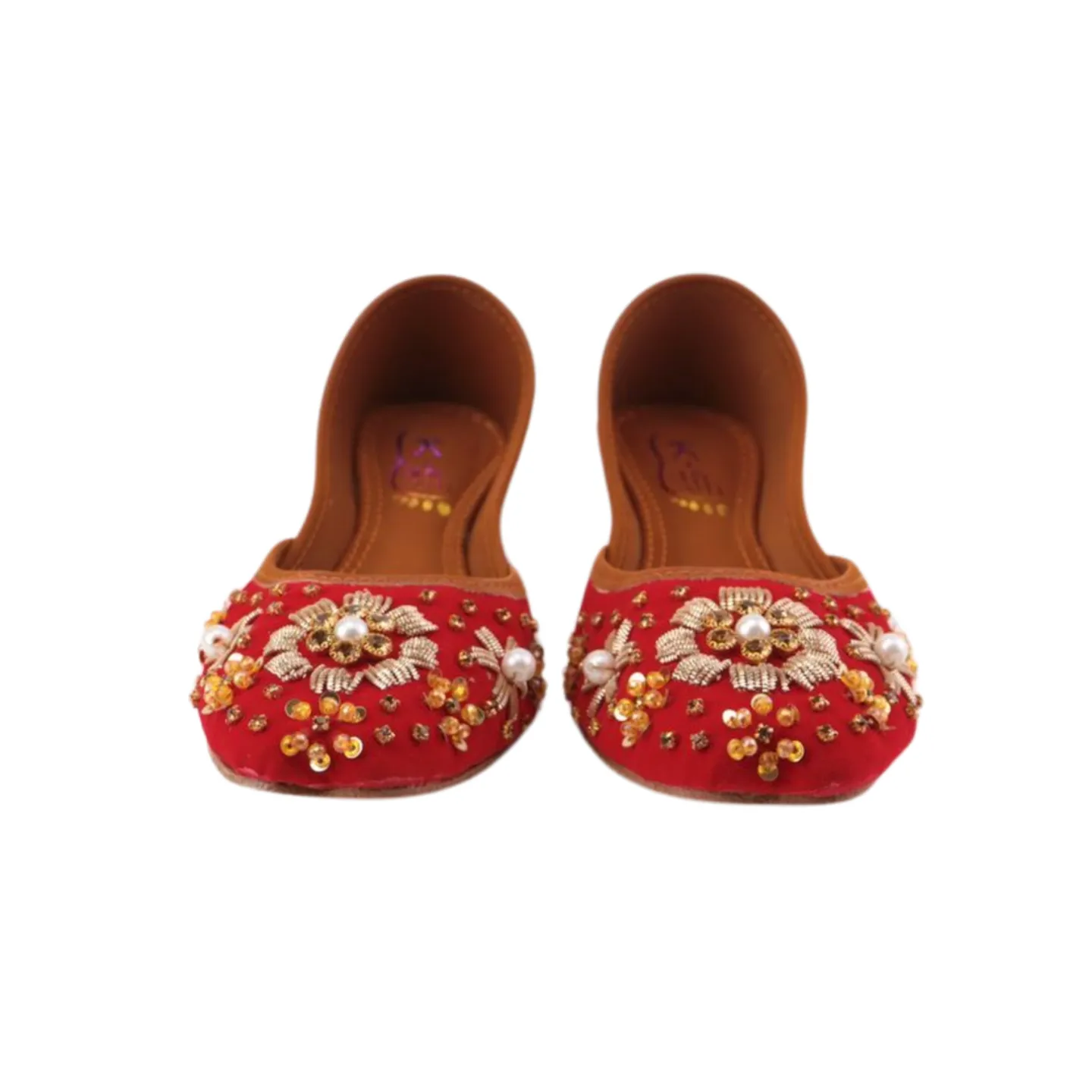 Red Velvet Embroidered Khussa Shoes For Women