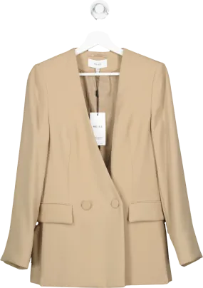 REISS Beige Margeaux Collarless Blazer UK 8