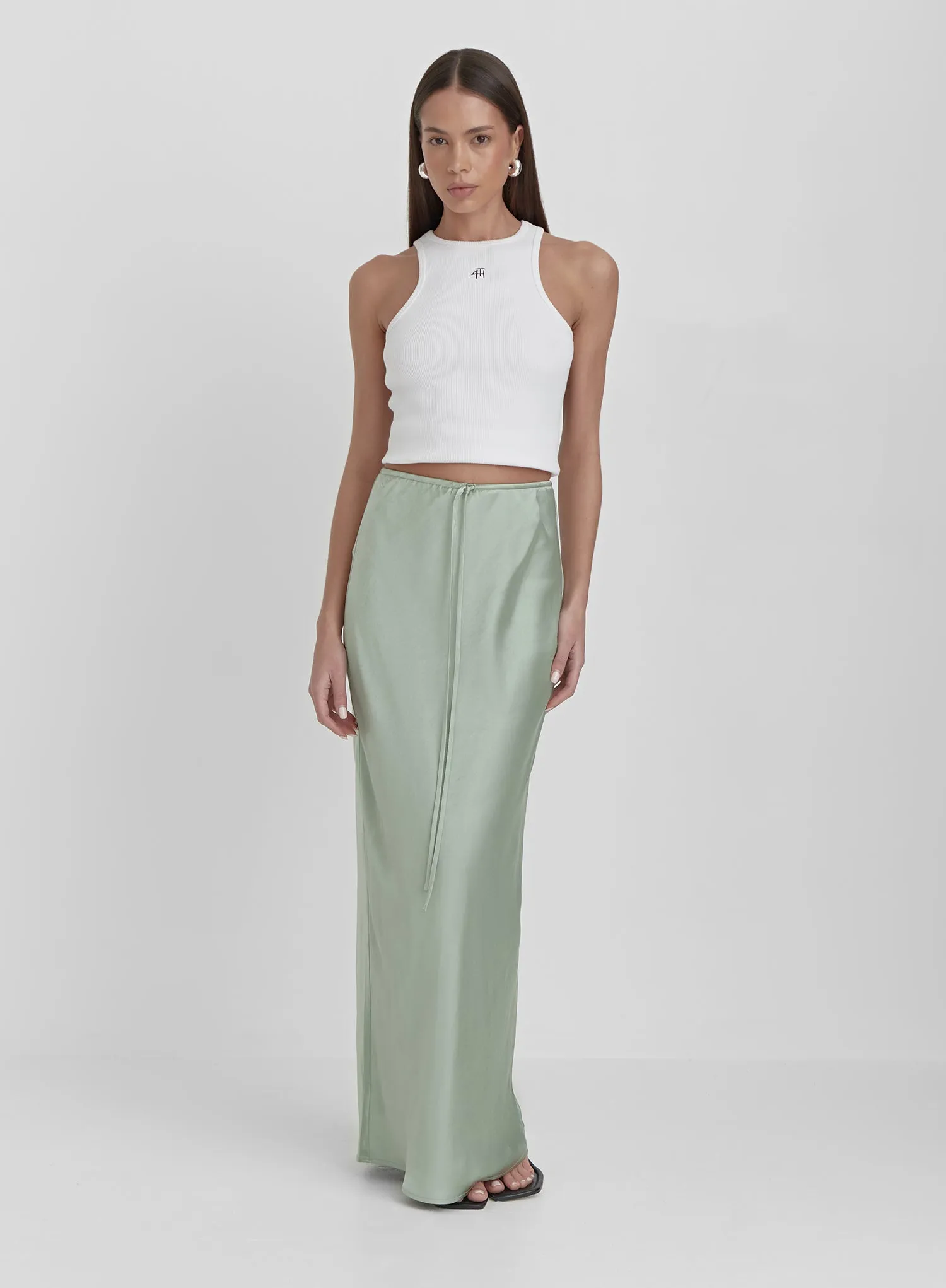 Sage Satin Midaxi Skirt- Yimena