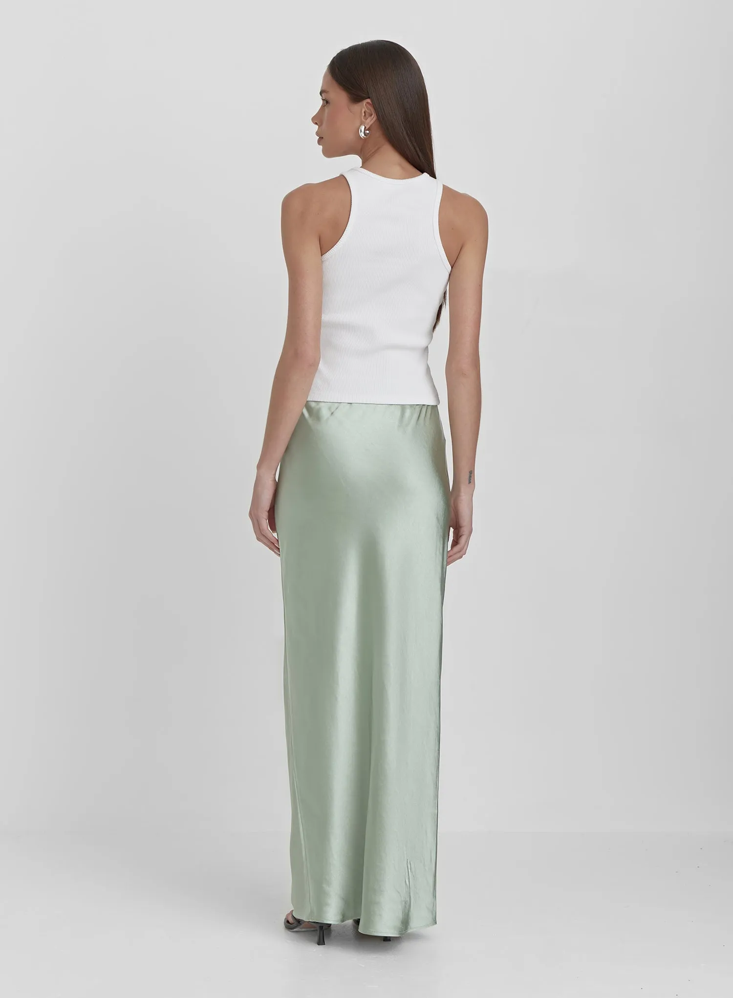 Sage Satin Midaxi Skirt- Yimena