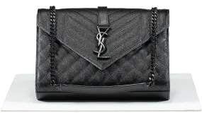 Saint Laurent Black Envelope Small Quilted Textured-leather Shoulder Bag