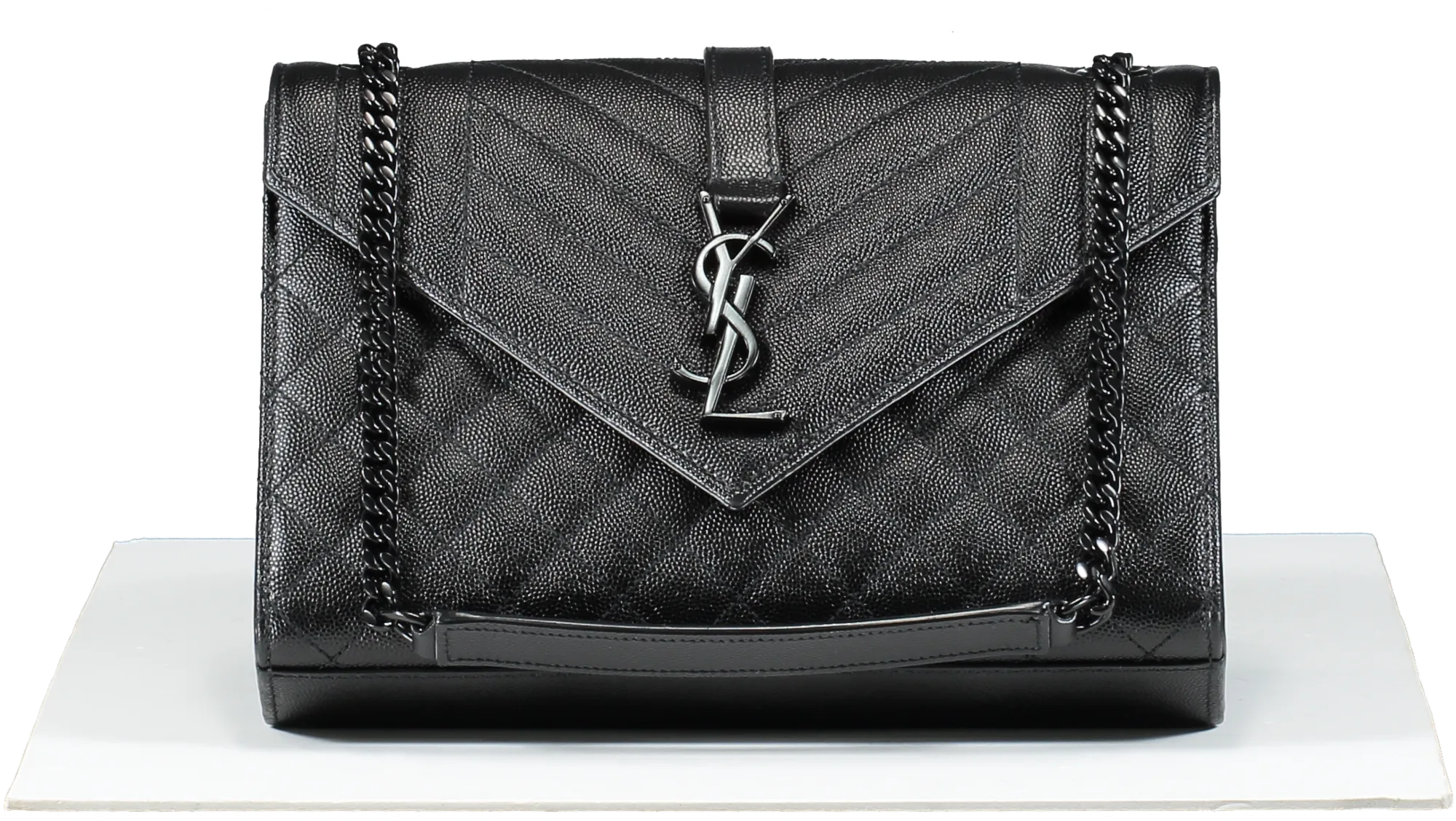 Saint Laurent Black Envelope Small Quilted Textured-leather Shoulder Bag