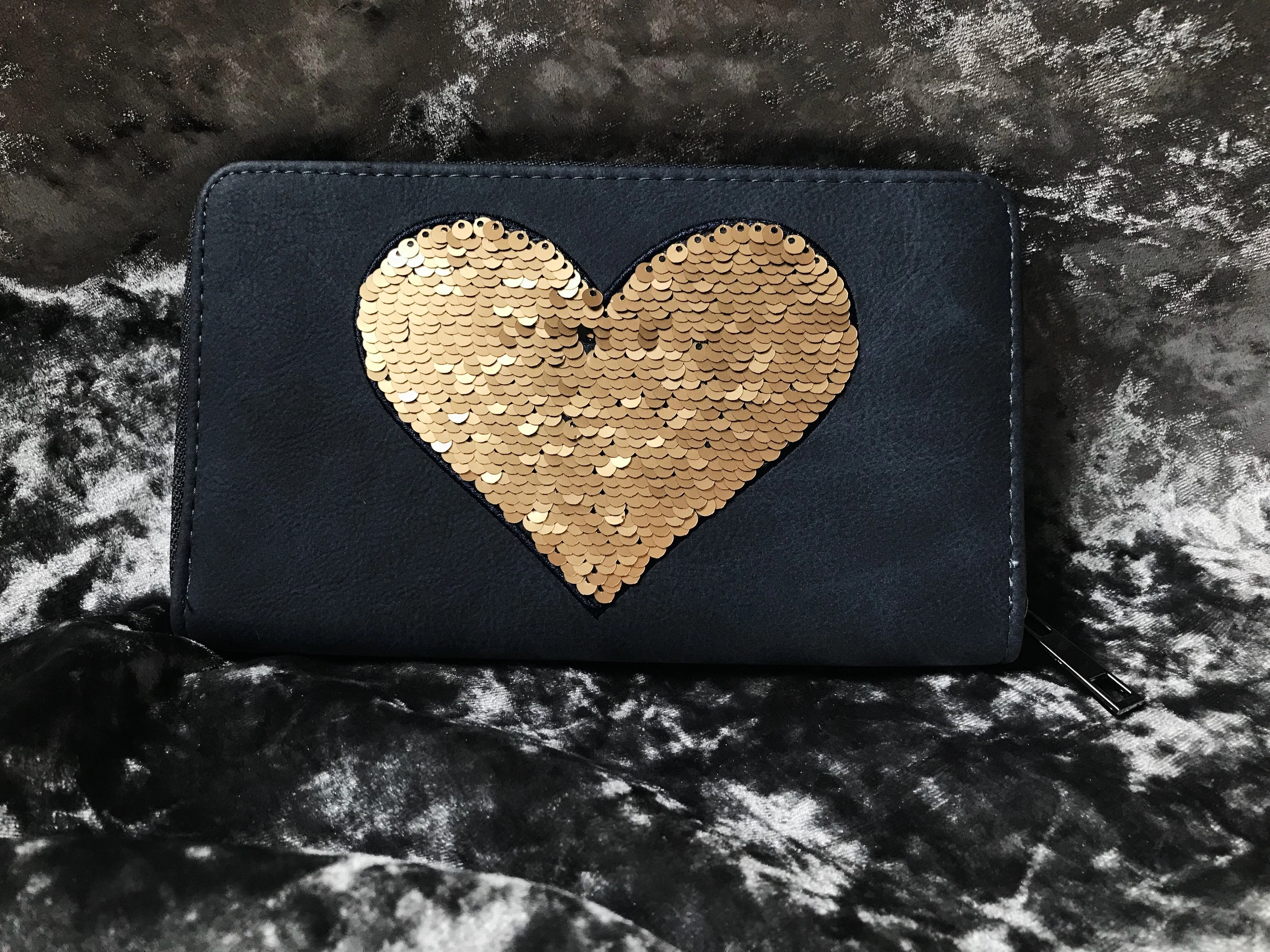 Sequin Heart Wallet - Midnight Blue