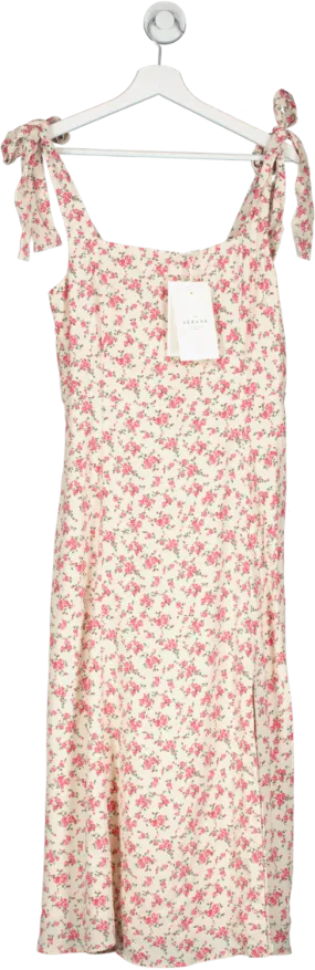 Sezane Cream Rose Print Dorotha Midi Dress BNWT  UK 10