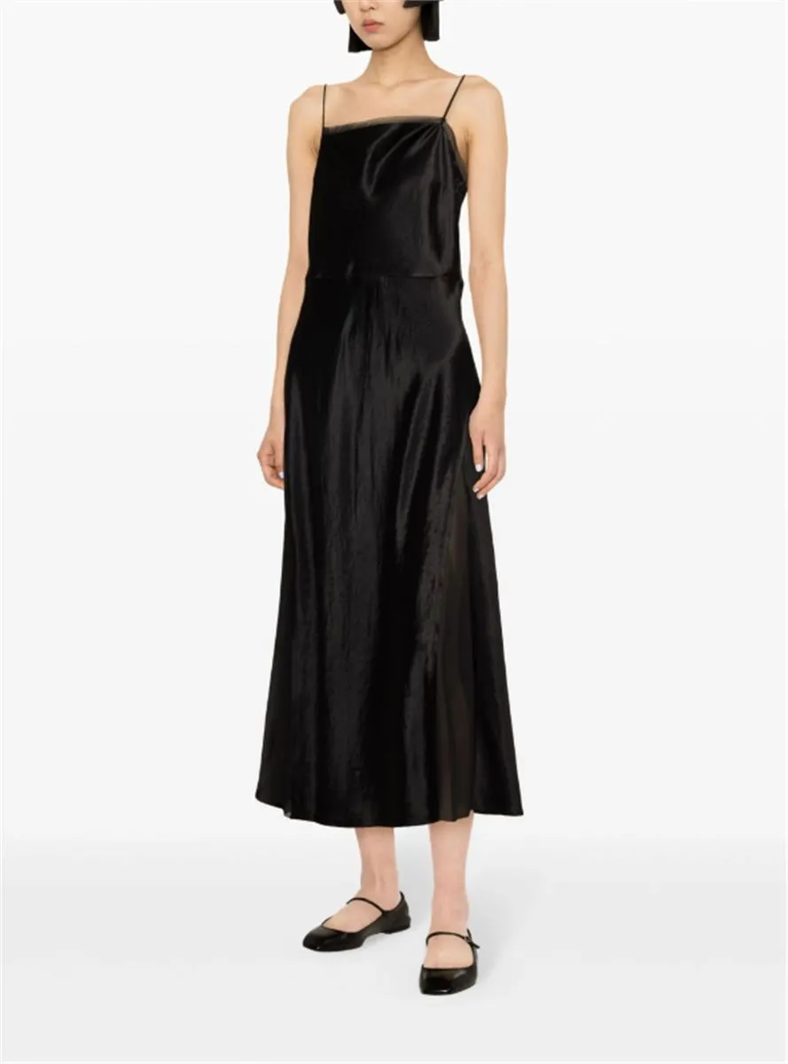 SHEER-PANELLED SILK SLIP DRESS