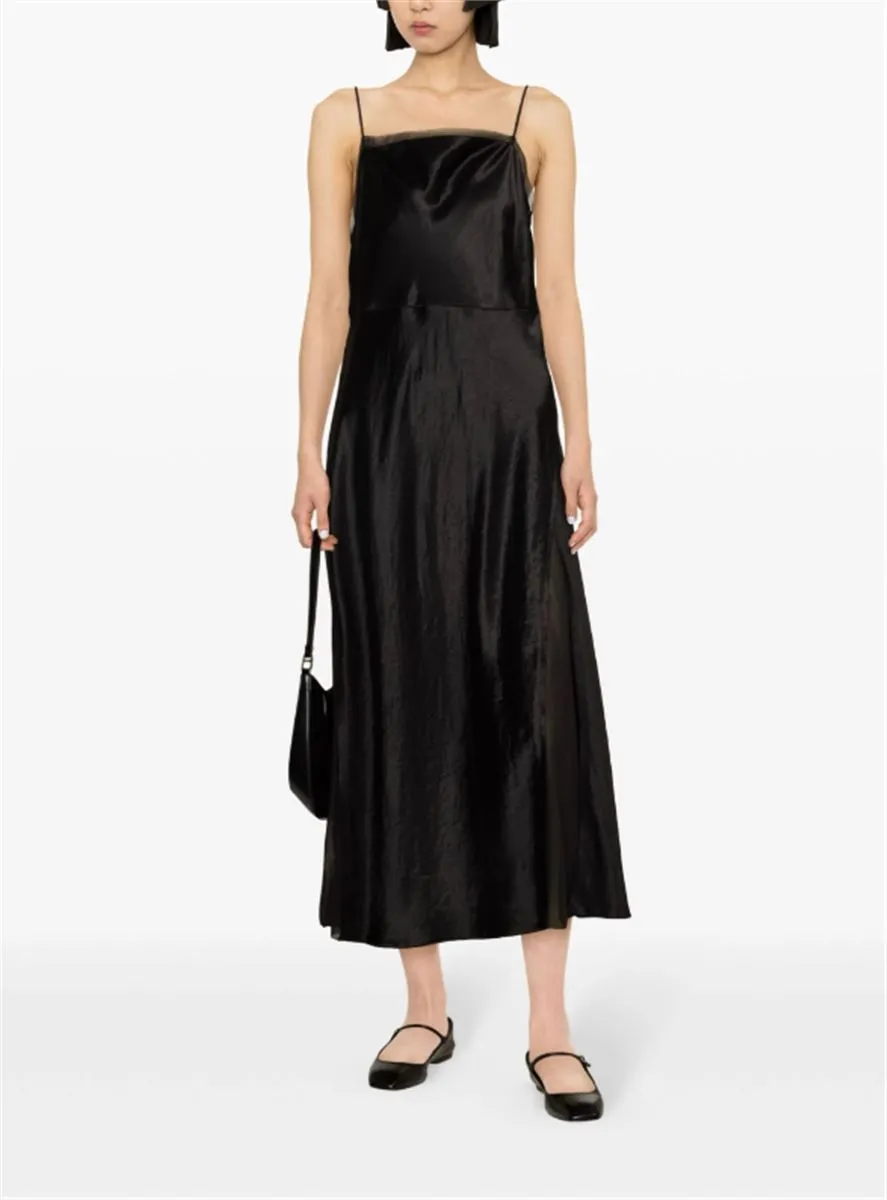 SHEER-PANELLED SILK SLIP DRESS