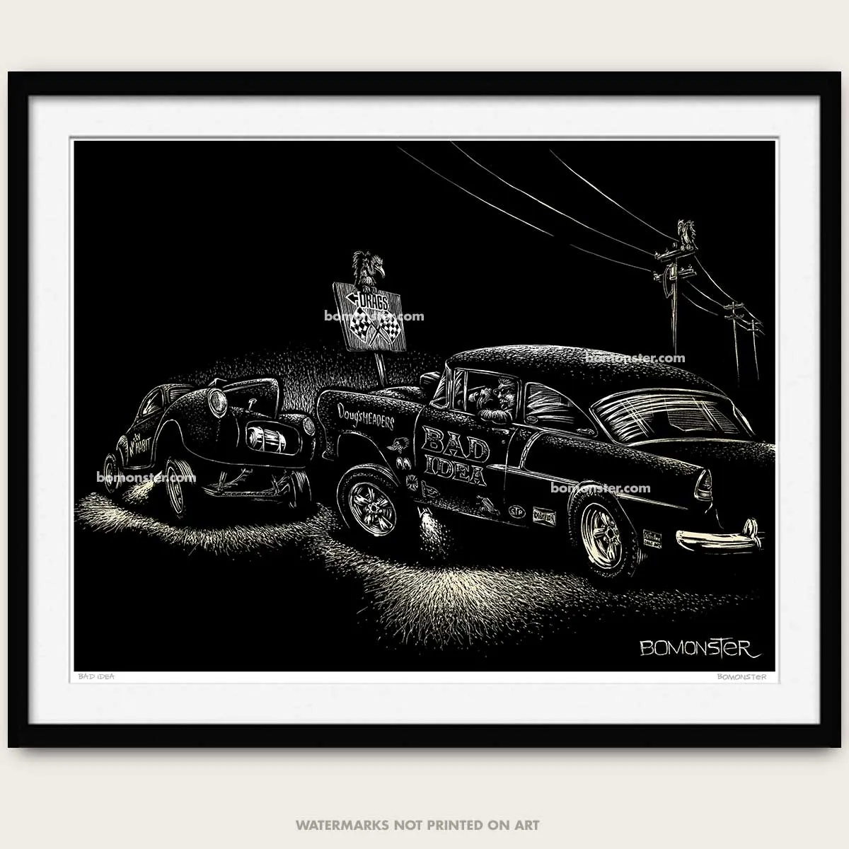 Signed 11x17" Drag Racing Litho Art Print "Bad Idea"