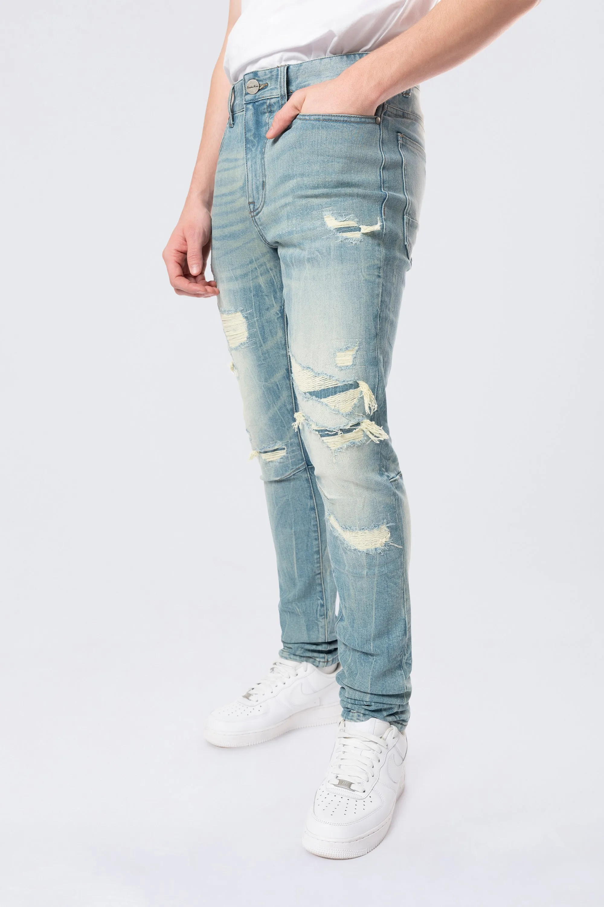 Slim Tapered Vintage Washed Jeans - Adonis Blue