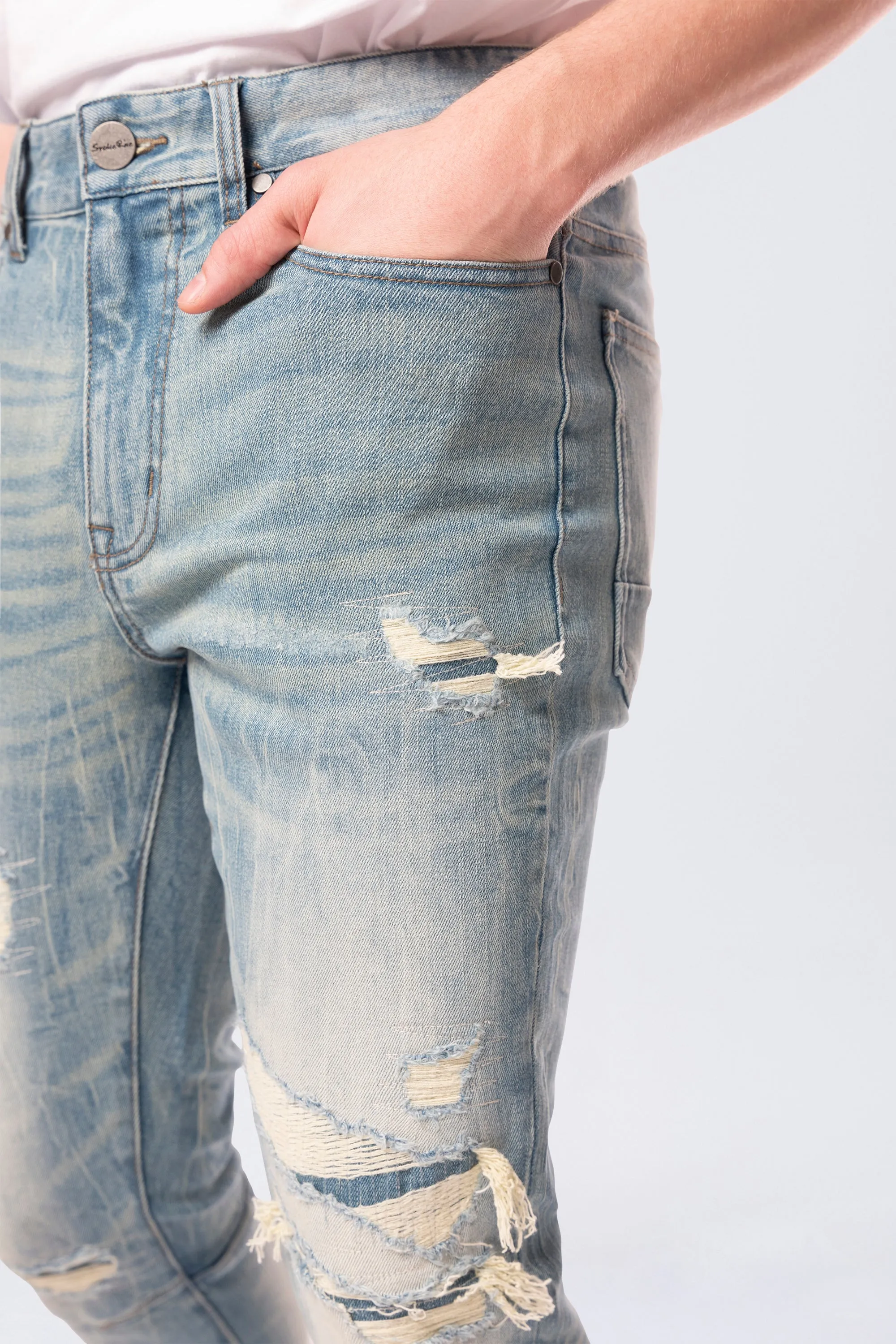 Slim Tapered Vintage Washed Jeans - Adonis Blue