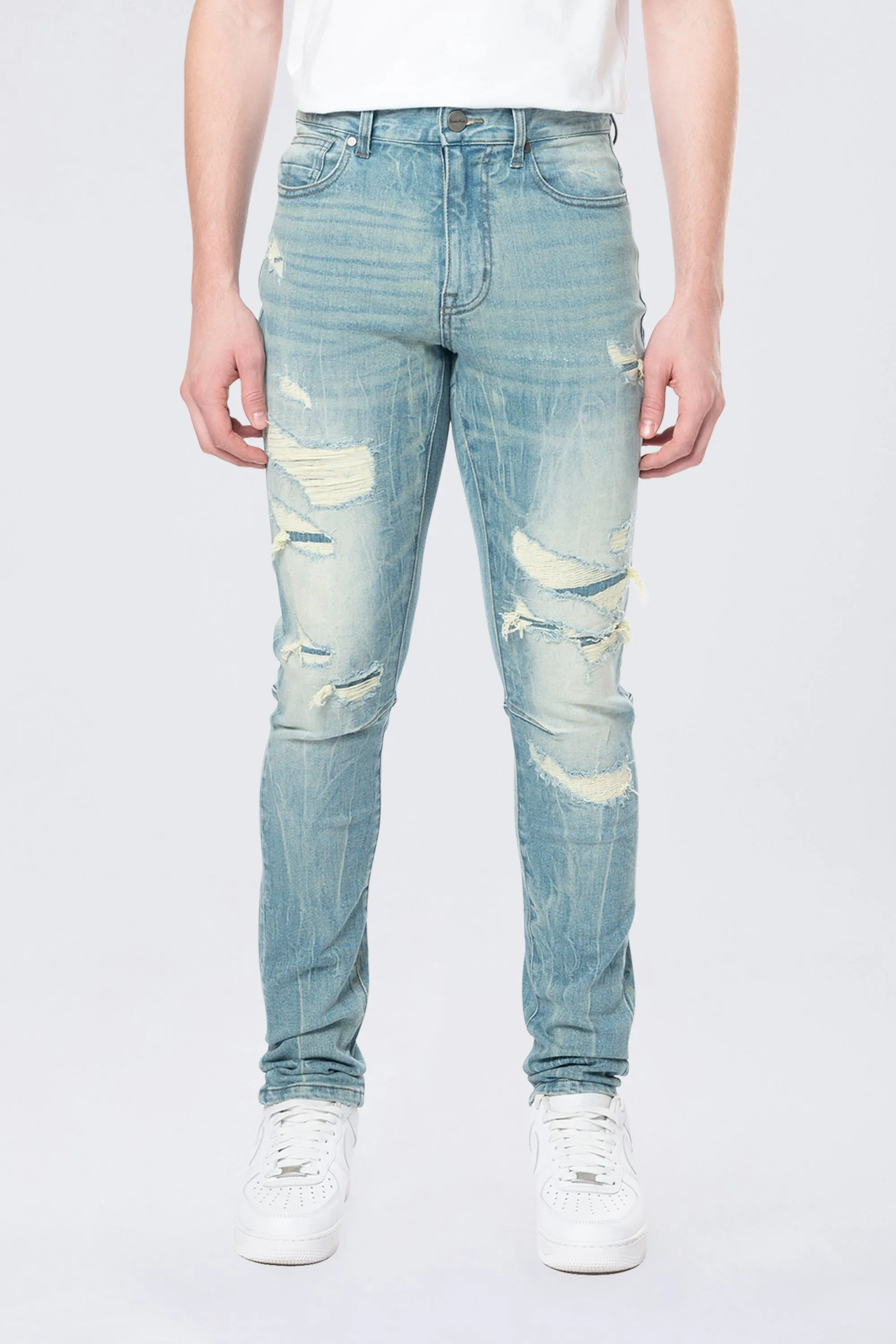 Slim Tapered Vintage Washed Jeans - Adonis Blue