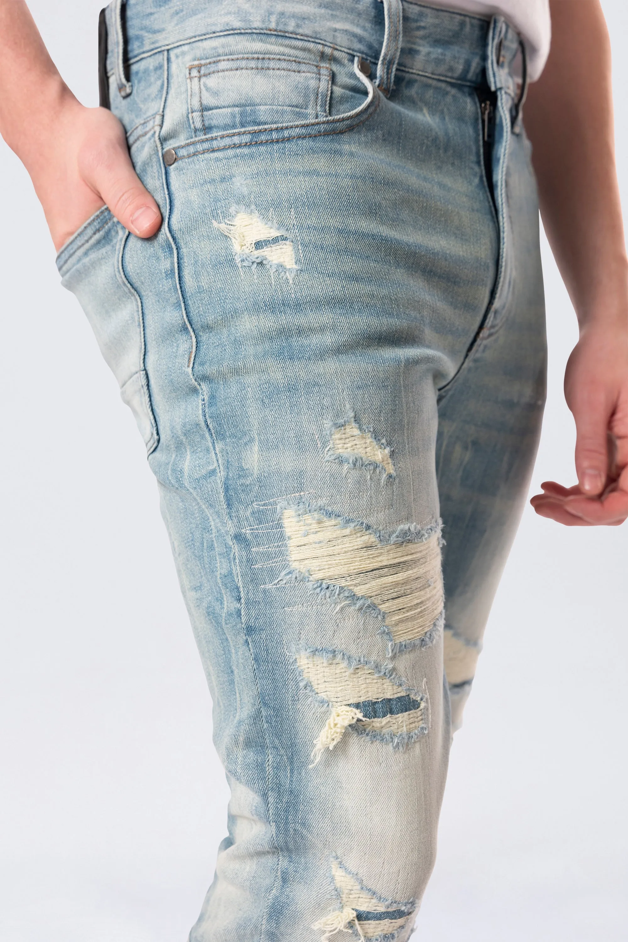 Slim Tapered Vintage Washed Jeans - Adonis Blue