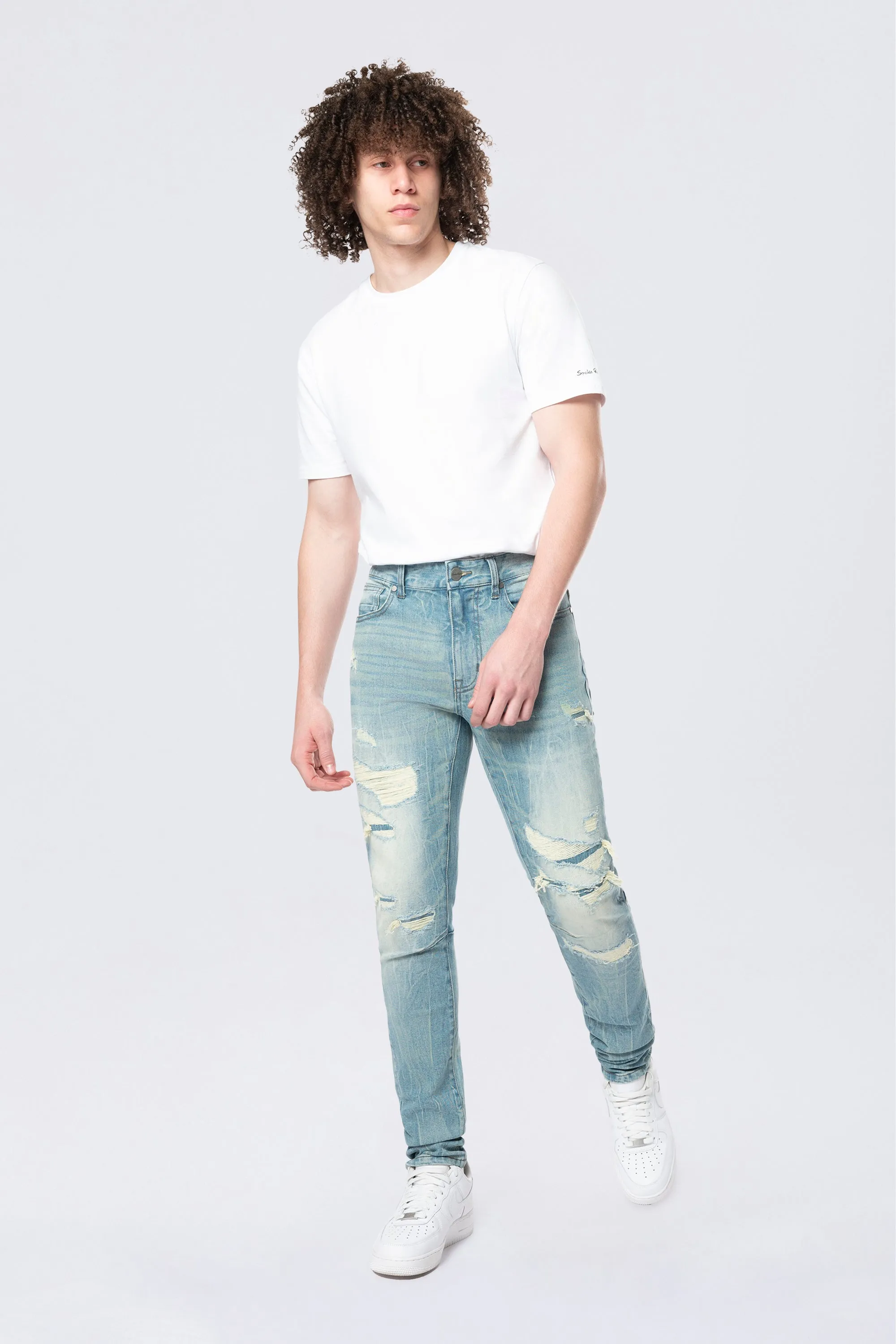 Slim Tapered Vintage Washed Jeans - Adonis Blue