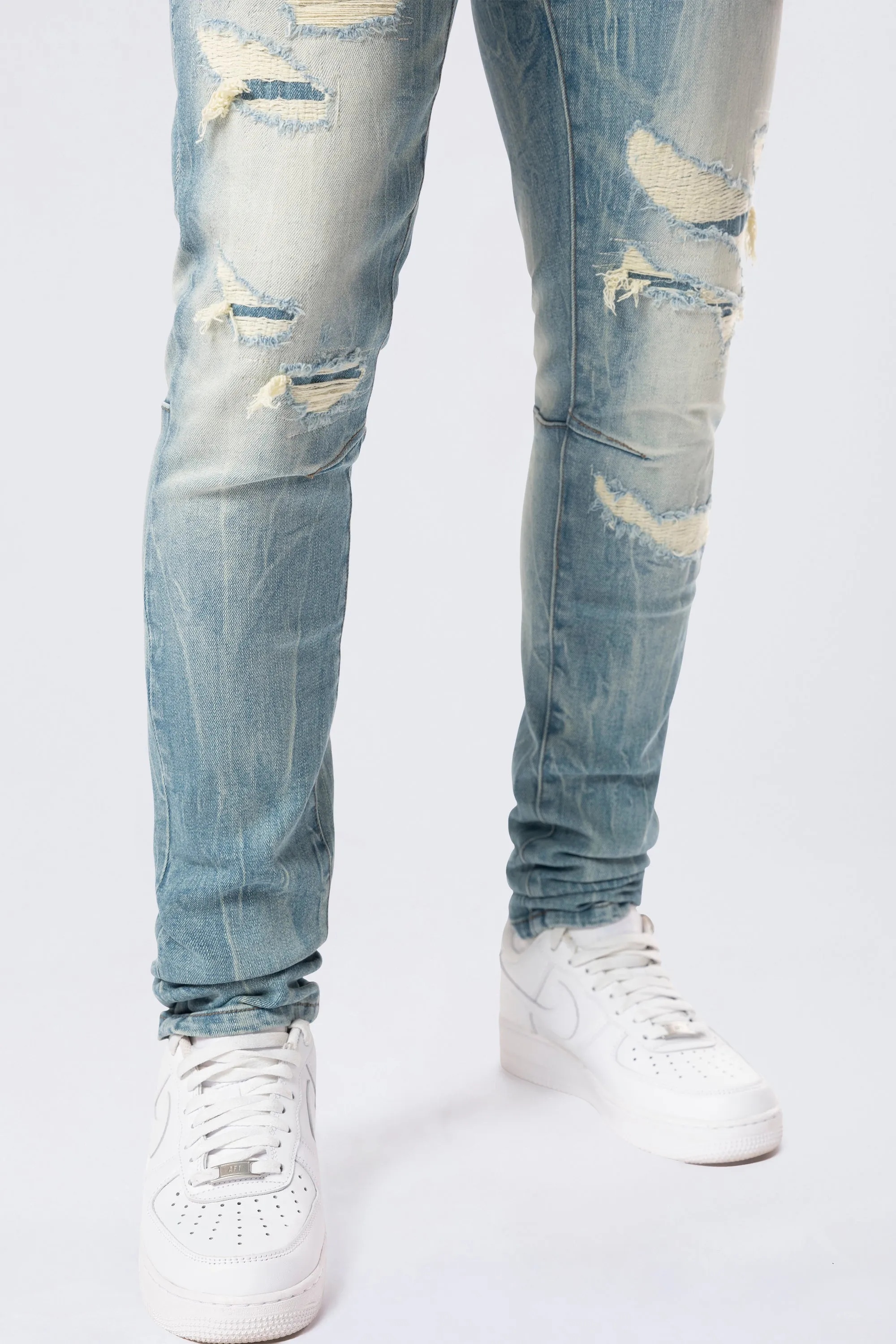 Slim Tapered Vintage Washed Jeans - Adonis Blue