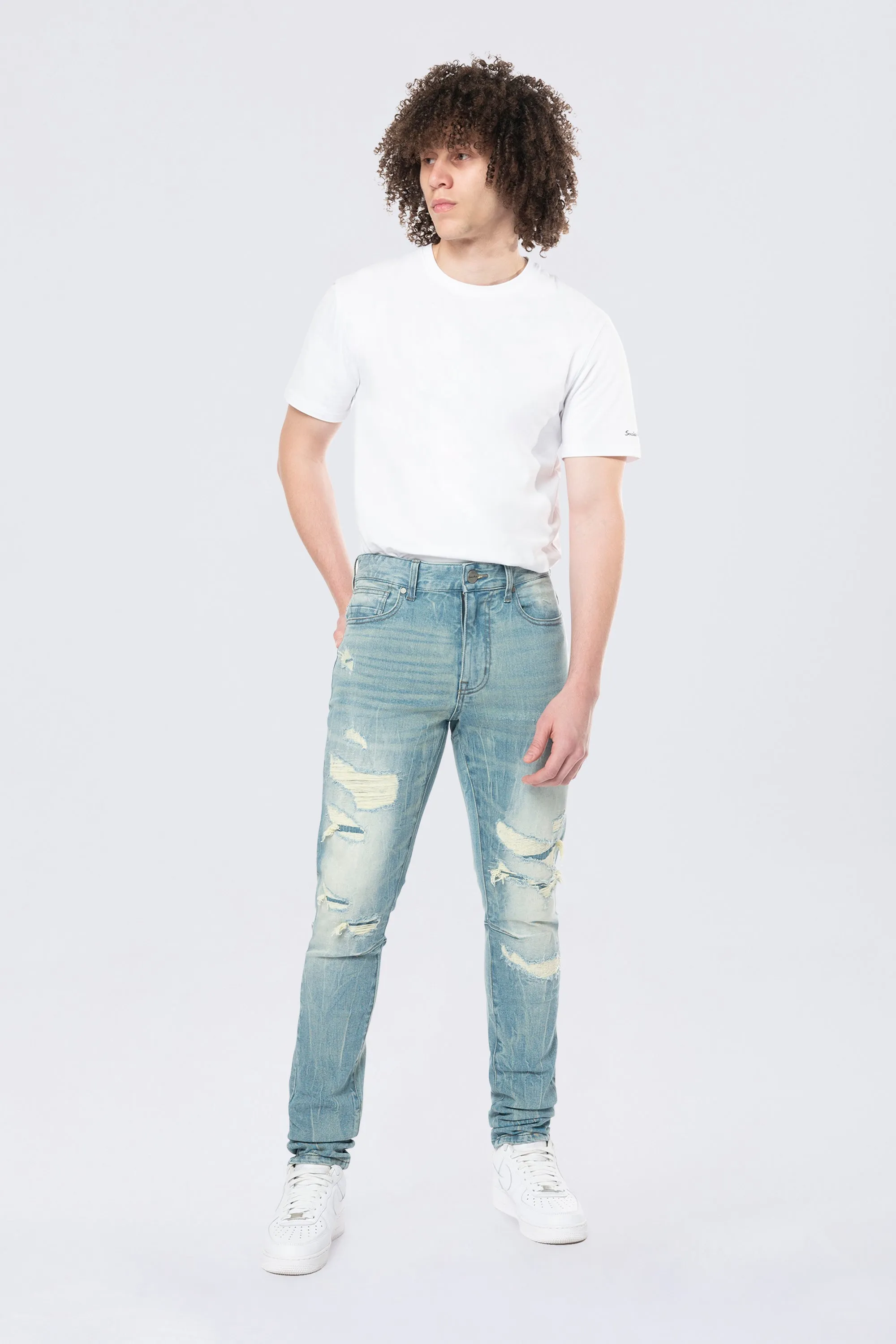 Slim Tapered Vintage Washed Jeans - Adonis Blue