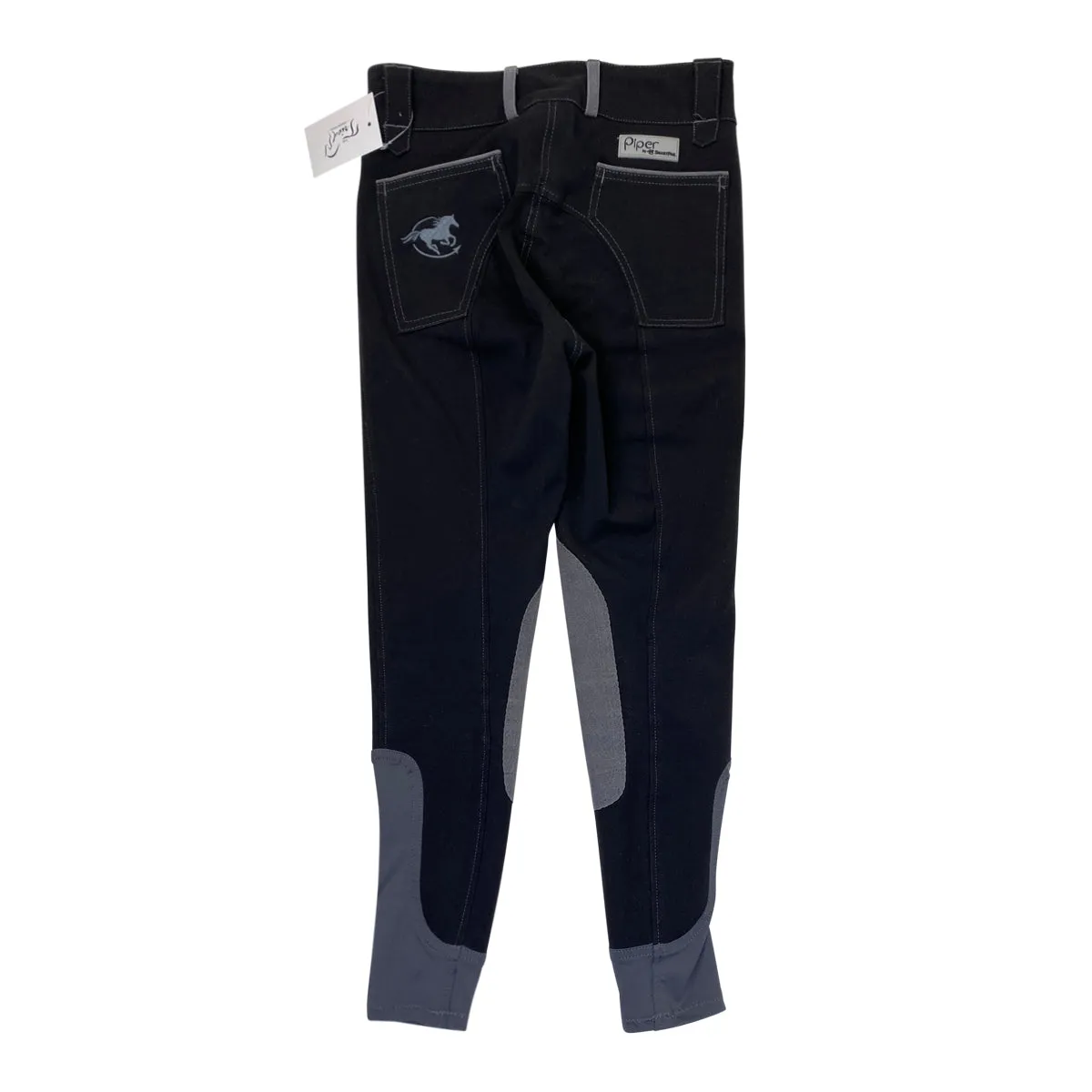 SmartPak 'Piper' Knee Patch Breeches in Black/Steel Grey - Children's 10