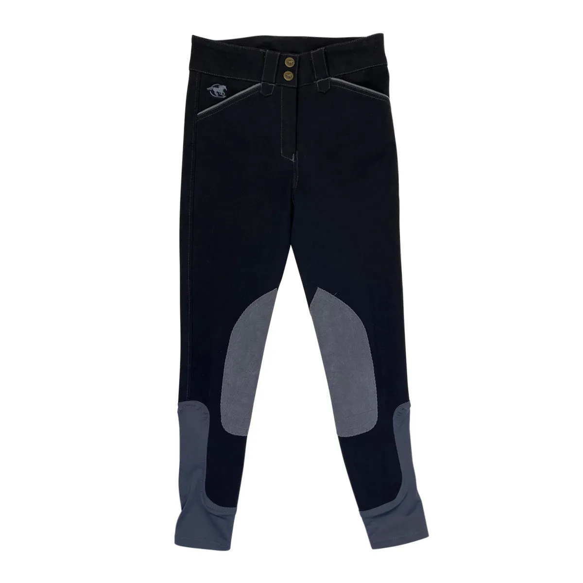 SmartPak 'Piper' Knee Patch Breeches in Black/Steel Grey - Children's 10